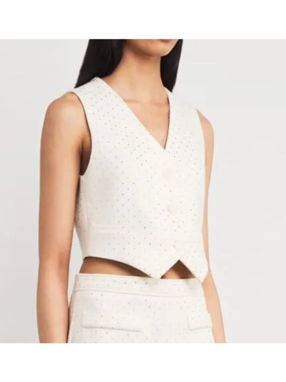 NWT Sandro Hemingway Embellished Tweed Vest White Size 34 XS